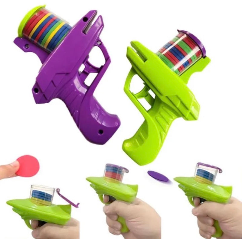 Kids Playing Flying Disk Gun Toy