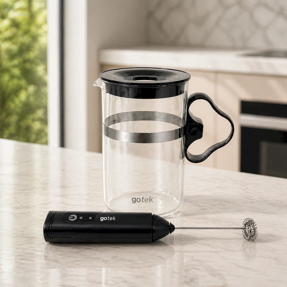 Rechargeable Electric Milk Frother Set With Glass Cup