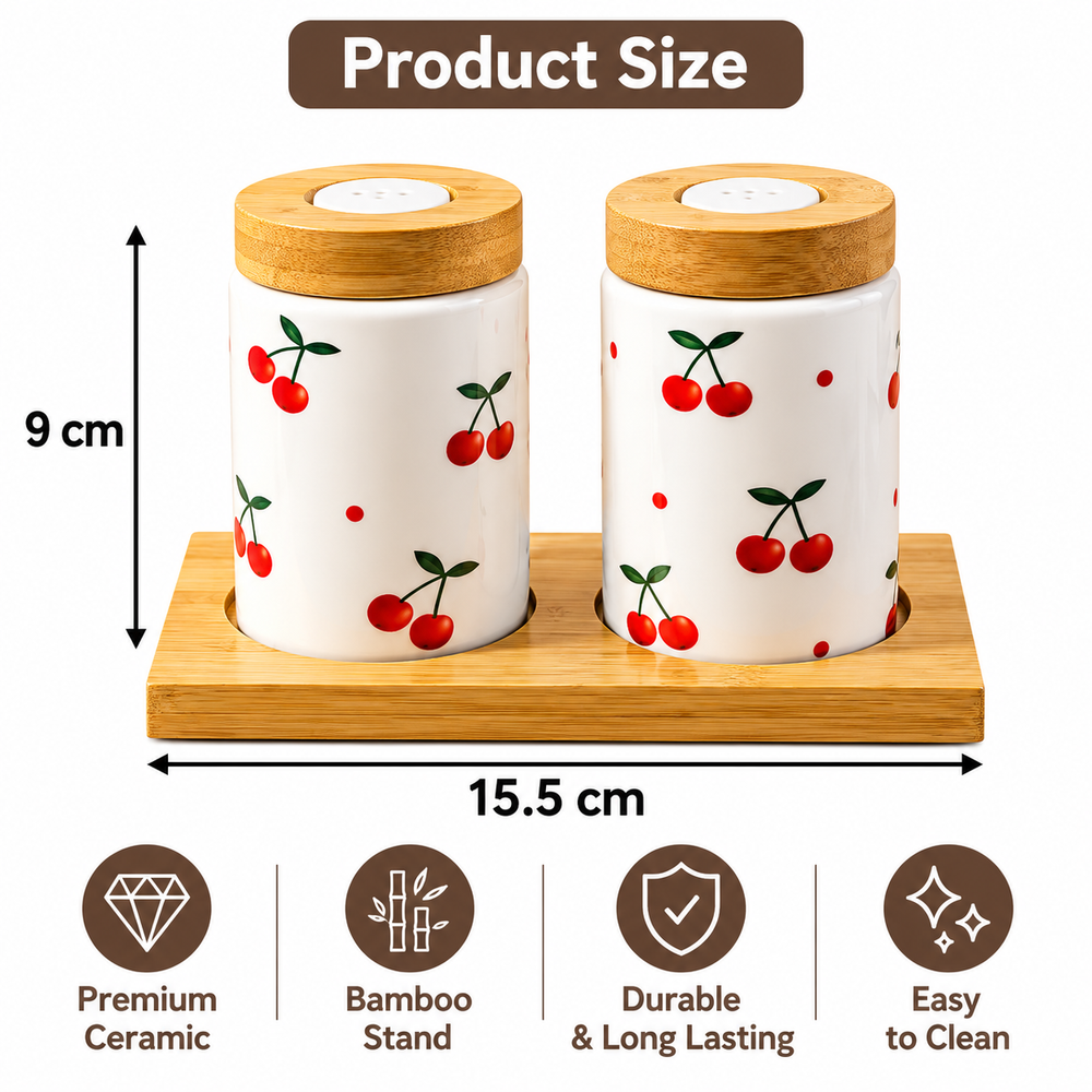Cherry Print Ceramic Salt & Pepper Shaker Jar Set