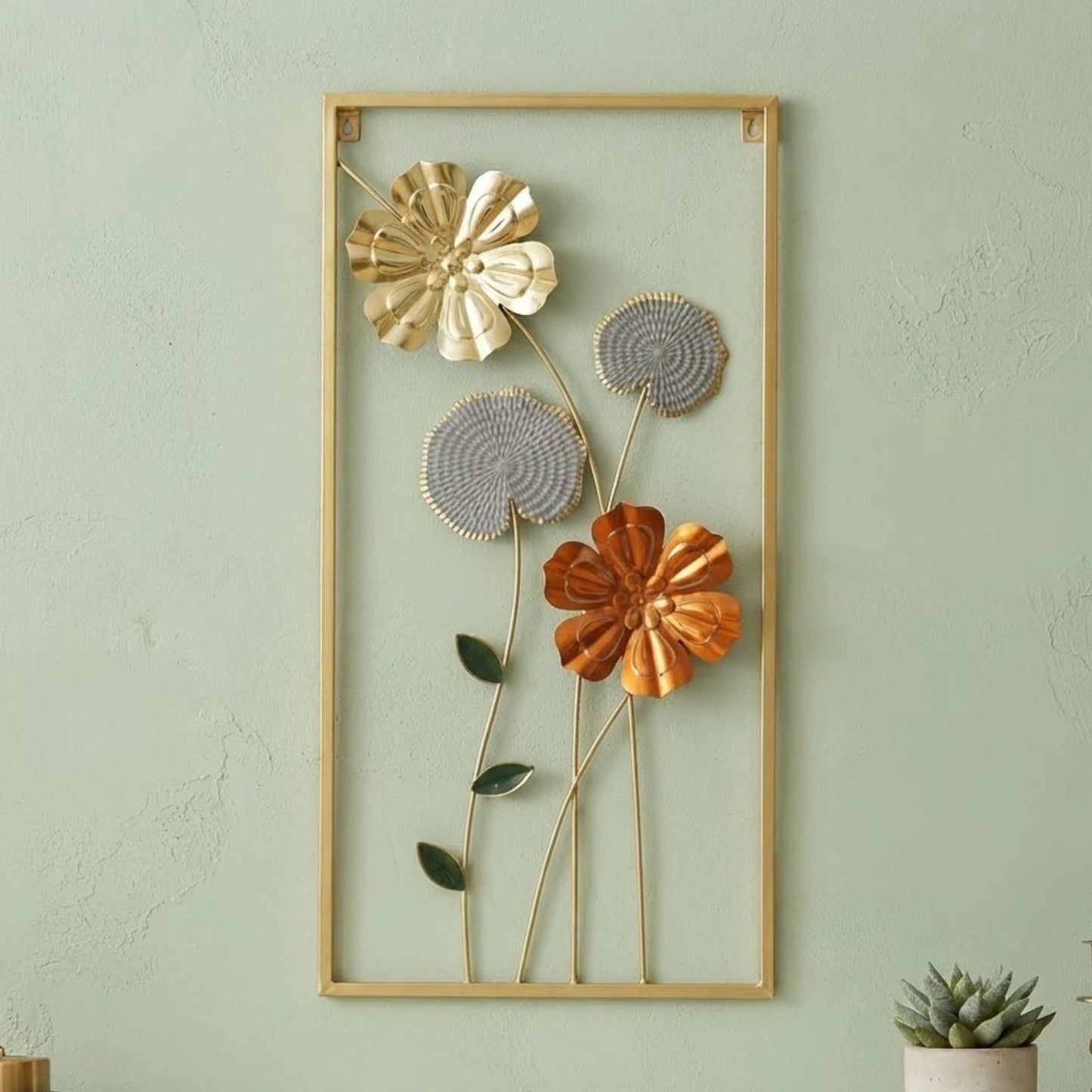 Wall Mounted 3D Gold & Copper Floral Metal Decor