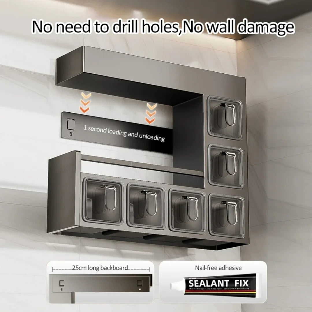 Luxurious Wall Mounted Metal Spice Rack With 6 Seasoning Box