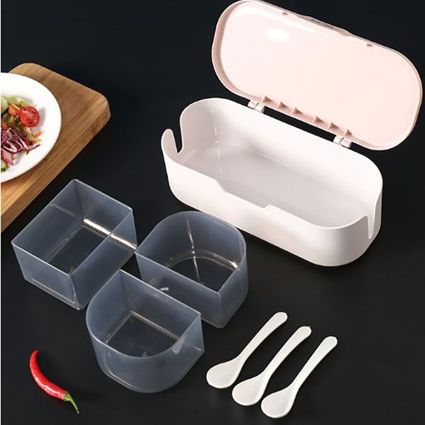 3-grid Seasoning Storage Box With Lid & spoons.