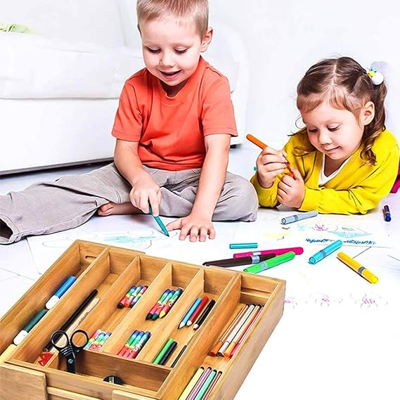 Adjustable Luxury Wooden bamboo Cutlery Organizer