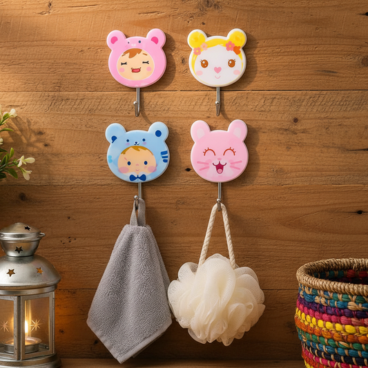 Cartoon Characters Wall Mounted Self Adhesive Hook Set (4-Pieces)
