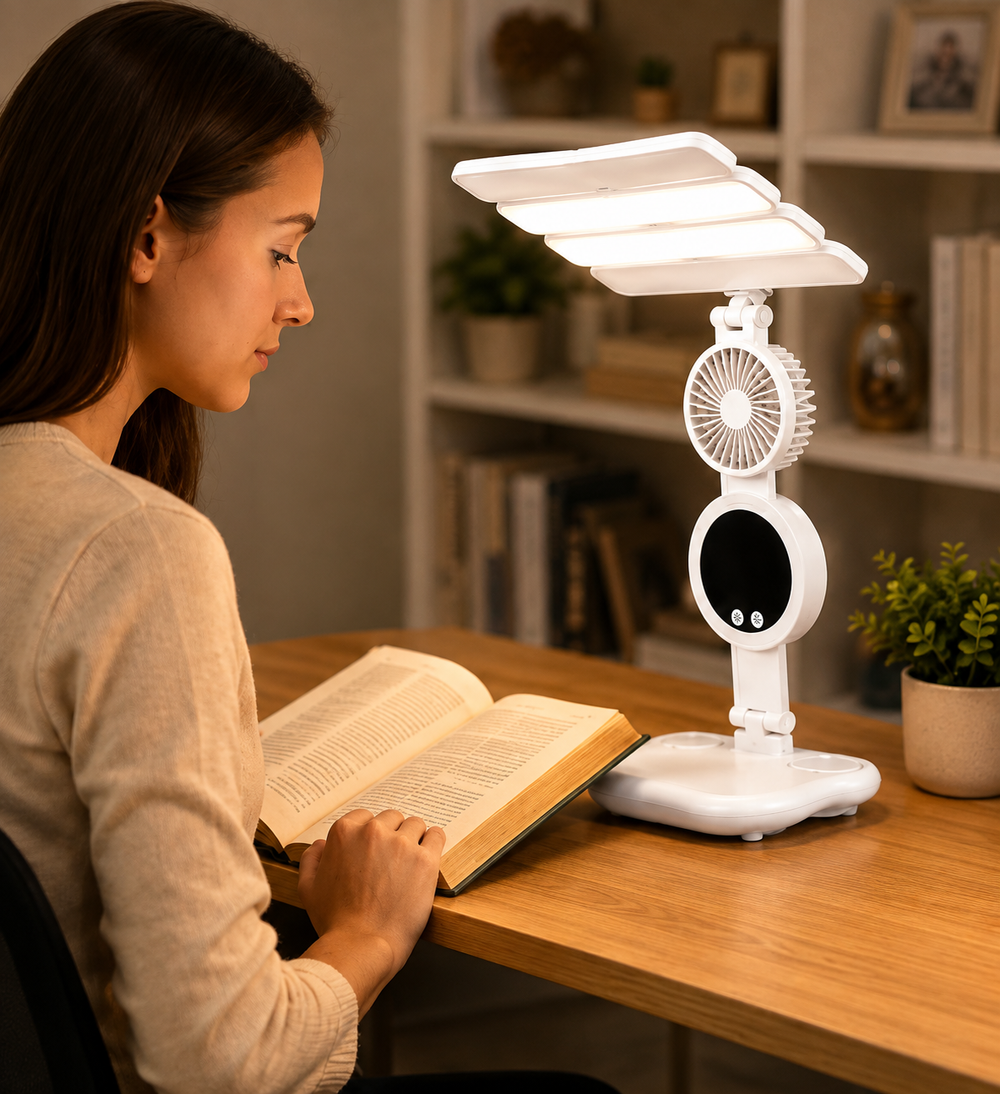 Rechargeable 3 In 1 LED Fan Desk Lamp