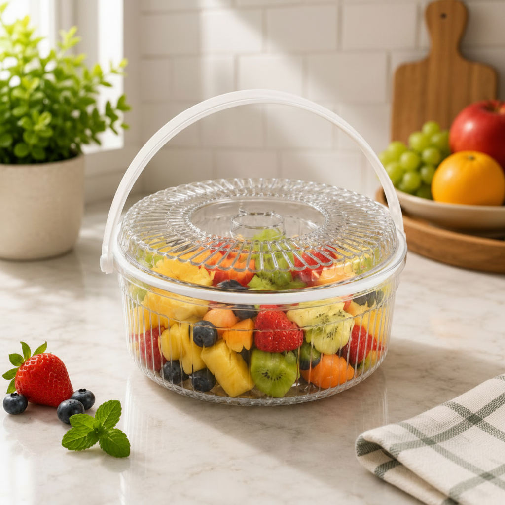 Portable Crystal-Clear Food Storage Container With Handle