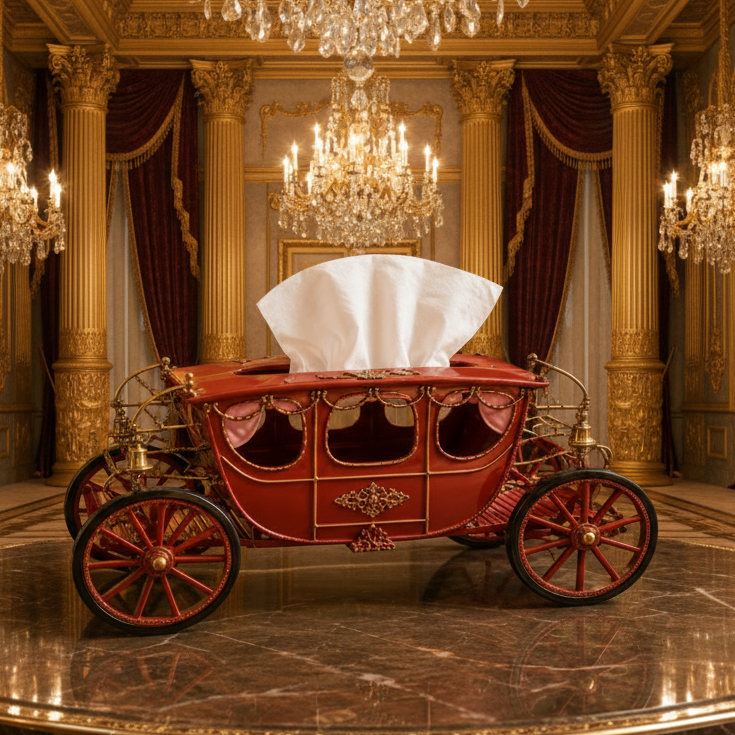 Royal Red Vintage Carriage Tissue Box Cover Metal Quality