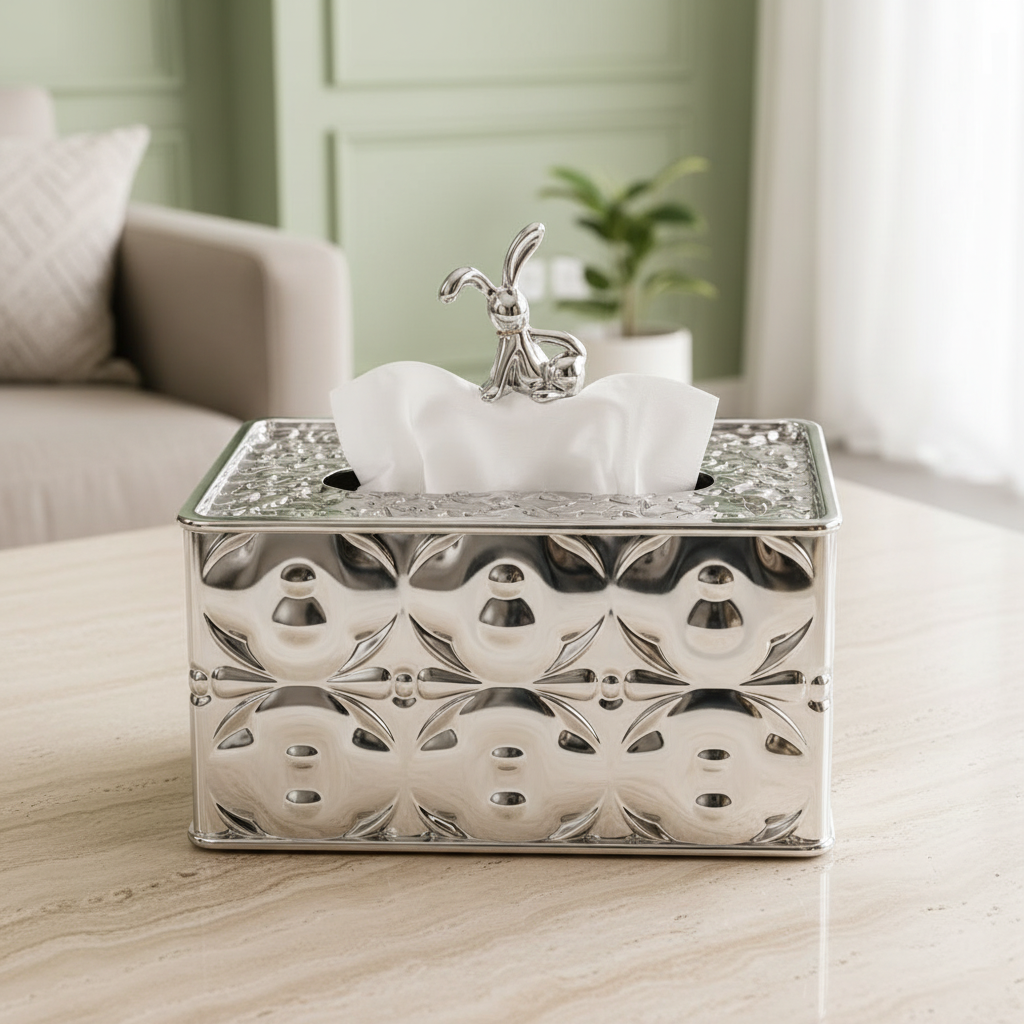 Silver Quatrefoil Tissue Box Metallic