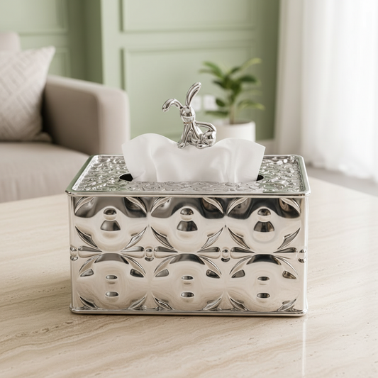 Silver Quatrefoil Tissue Box Metallic