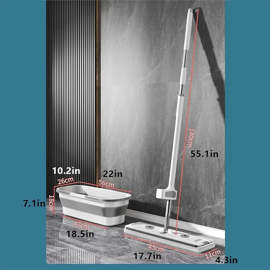 Hands-Free Flat Squeeze Mop and Folding Bucket Set