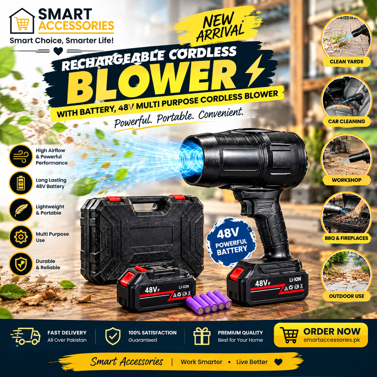 Rechargeable Cordless Blower with Battery, 48V Multi Purpose Cordless Blower