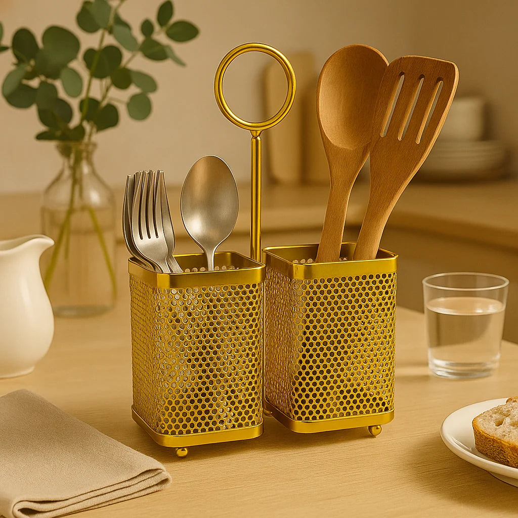 2 Section Golden Cutlery Holder