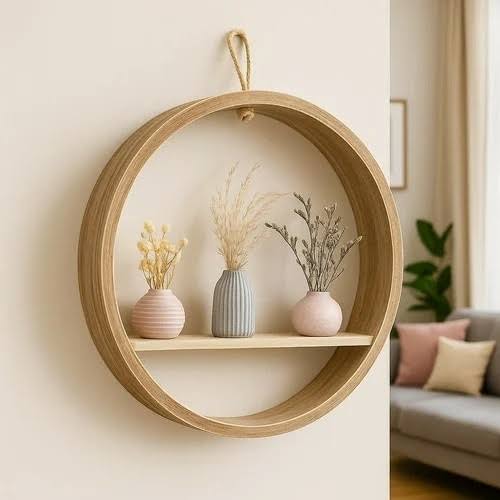 Luxury Home Round Wooden Decor Frame With Mini Vase