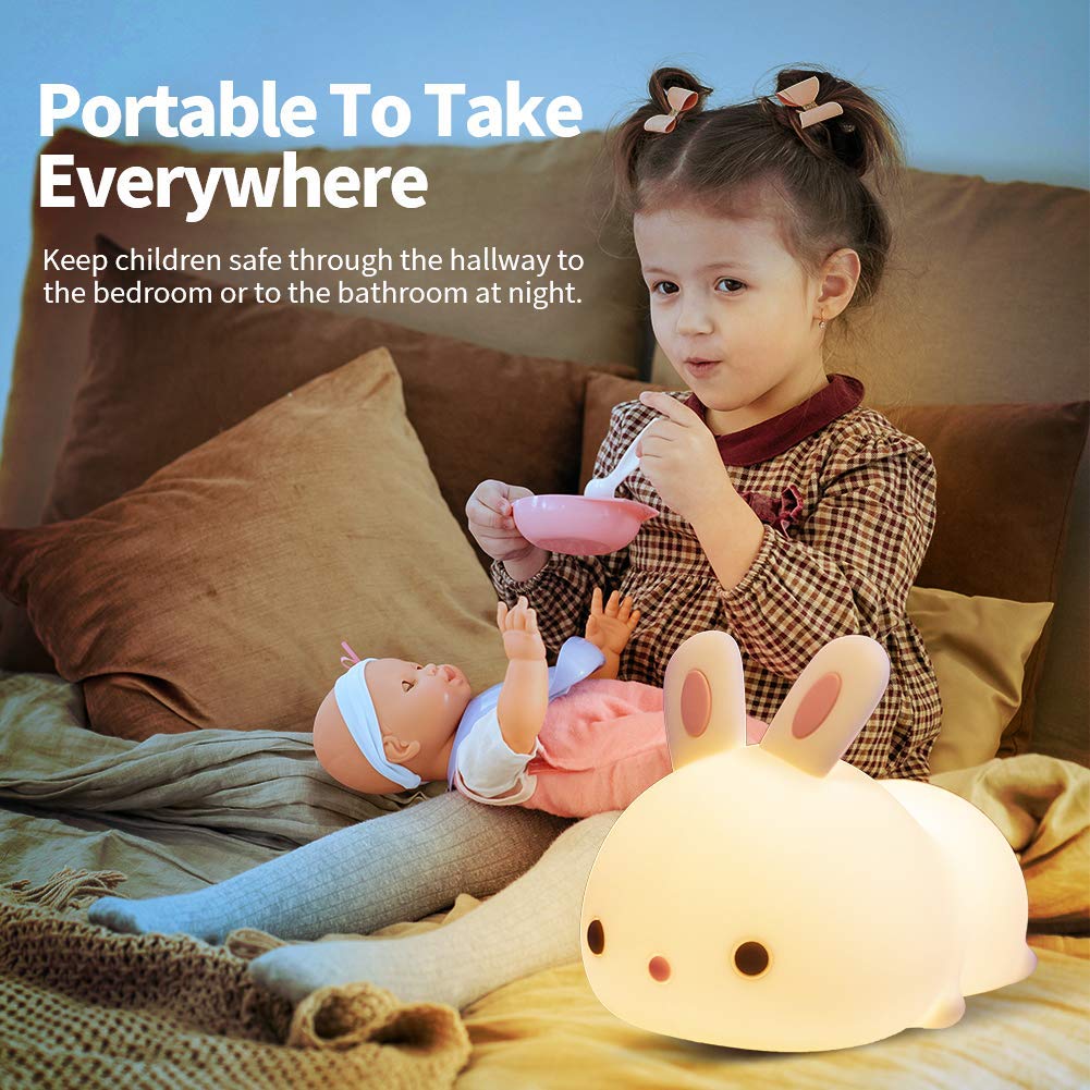 Silicone Rechargeable Color Changing Cute Bunny Night Light for Kids Baby Lamp