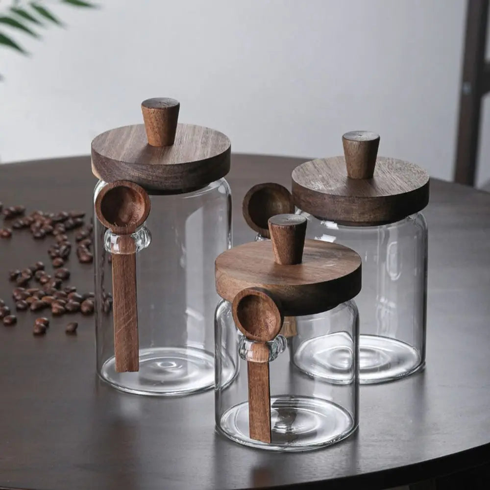 Glass Storage Jars With Airtight Wooden Lids