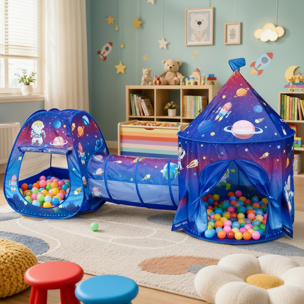 Space Castle Play Tent With Ball Pit & Tunnel