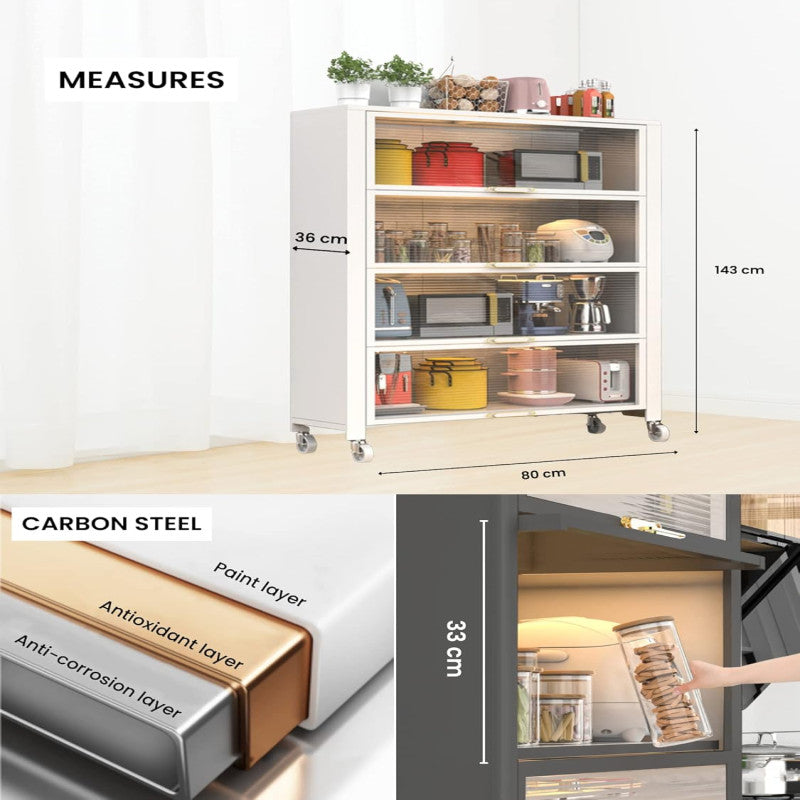 Kitchen Home Storage Organizer Cabinet Shelves with Doors & Wheels