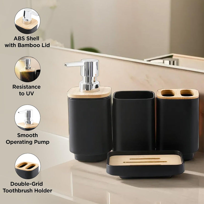 4 Pcs Bamboo Bathroom Accessories Set