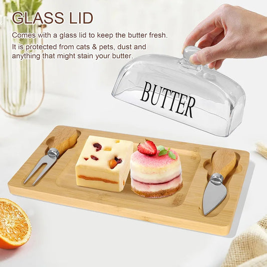 Glass Butter Keeper Box with Serving Set