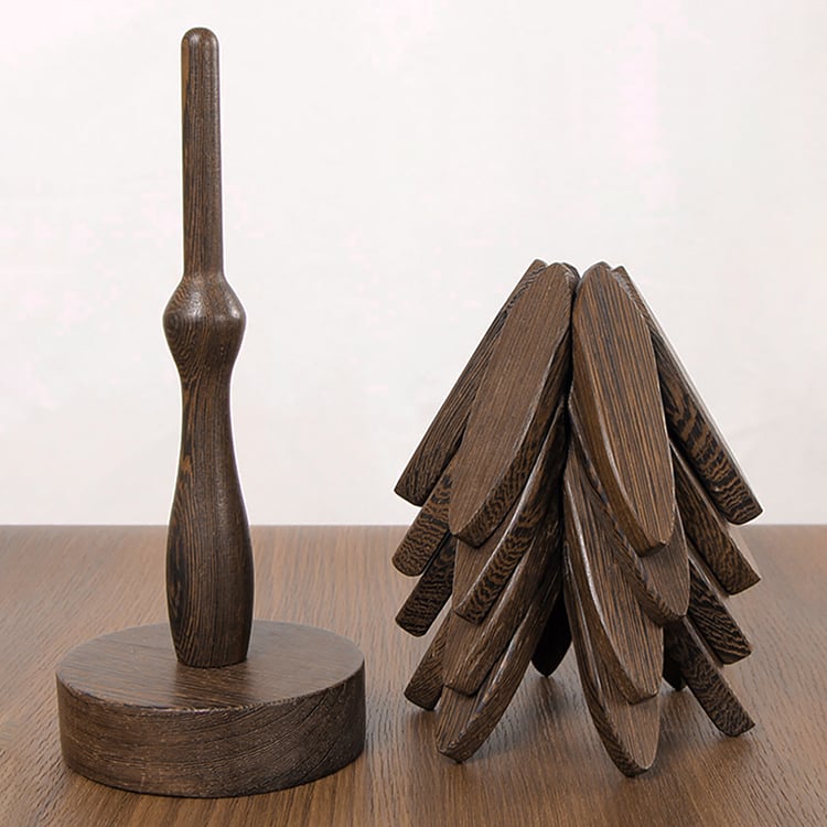 Multifunctional Table Mat & Stand Natural Wooden Foldable Coaster Set