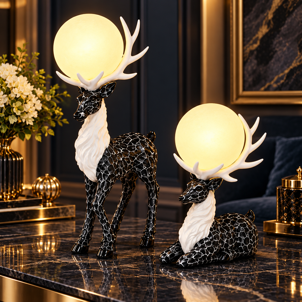 Luxury 2 Pieces Deer Globe Decorative Tabletop Lamp