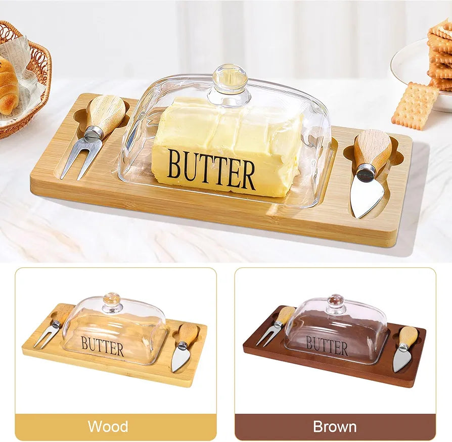 Glass Butter Keeper Box with Serving Set