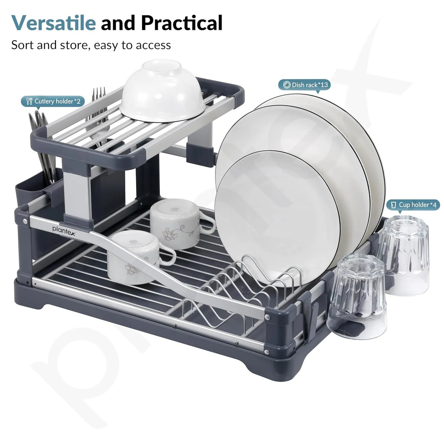 Aluminum 2-Tier Dish Drying Rack With a Drainboard