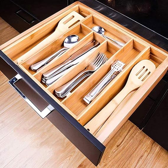 Adjustable Luxury Wooden bamboo Cutlery Organizer