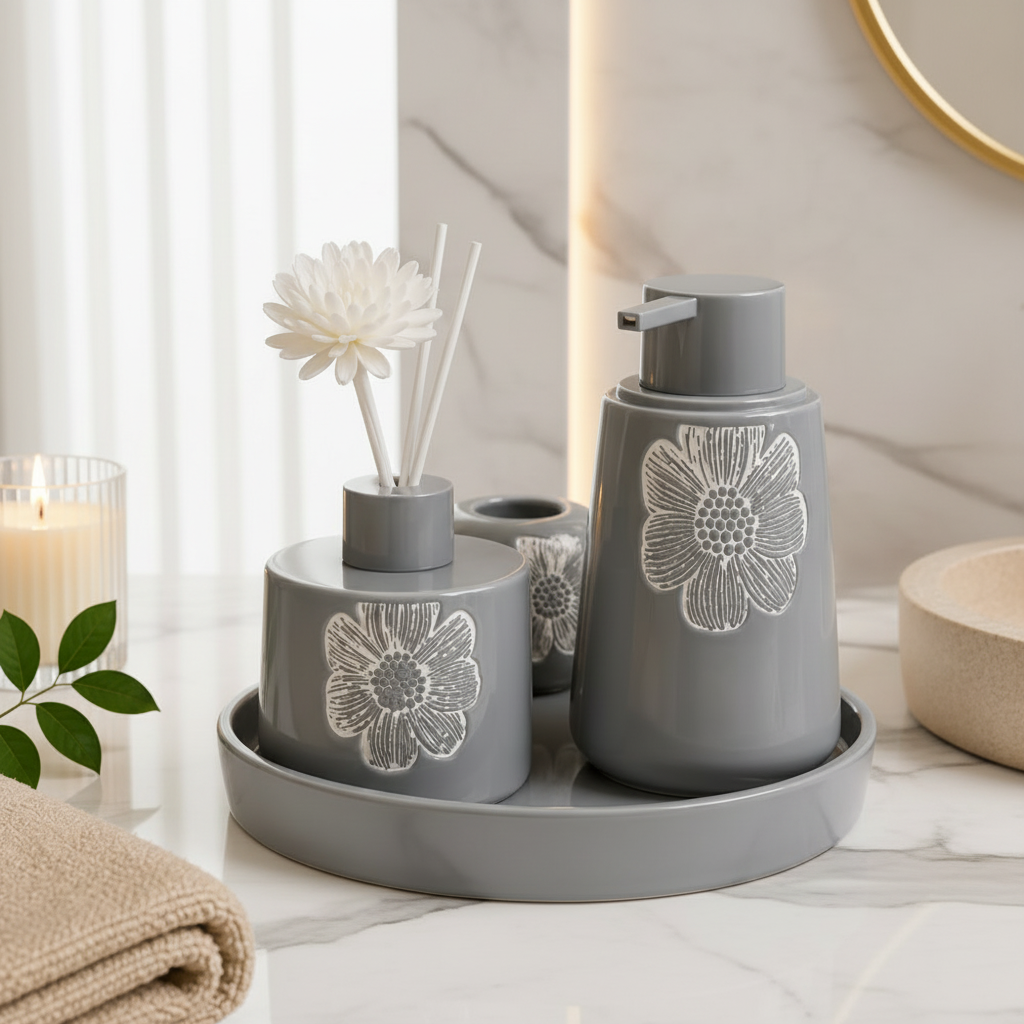 Floral Porcelain Bathroom Accessories Set