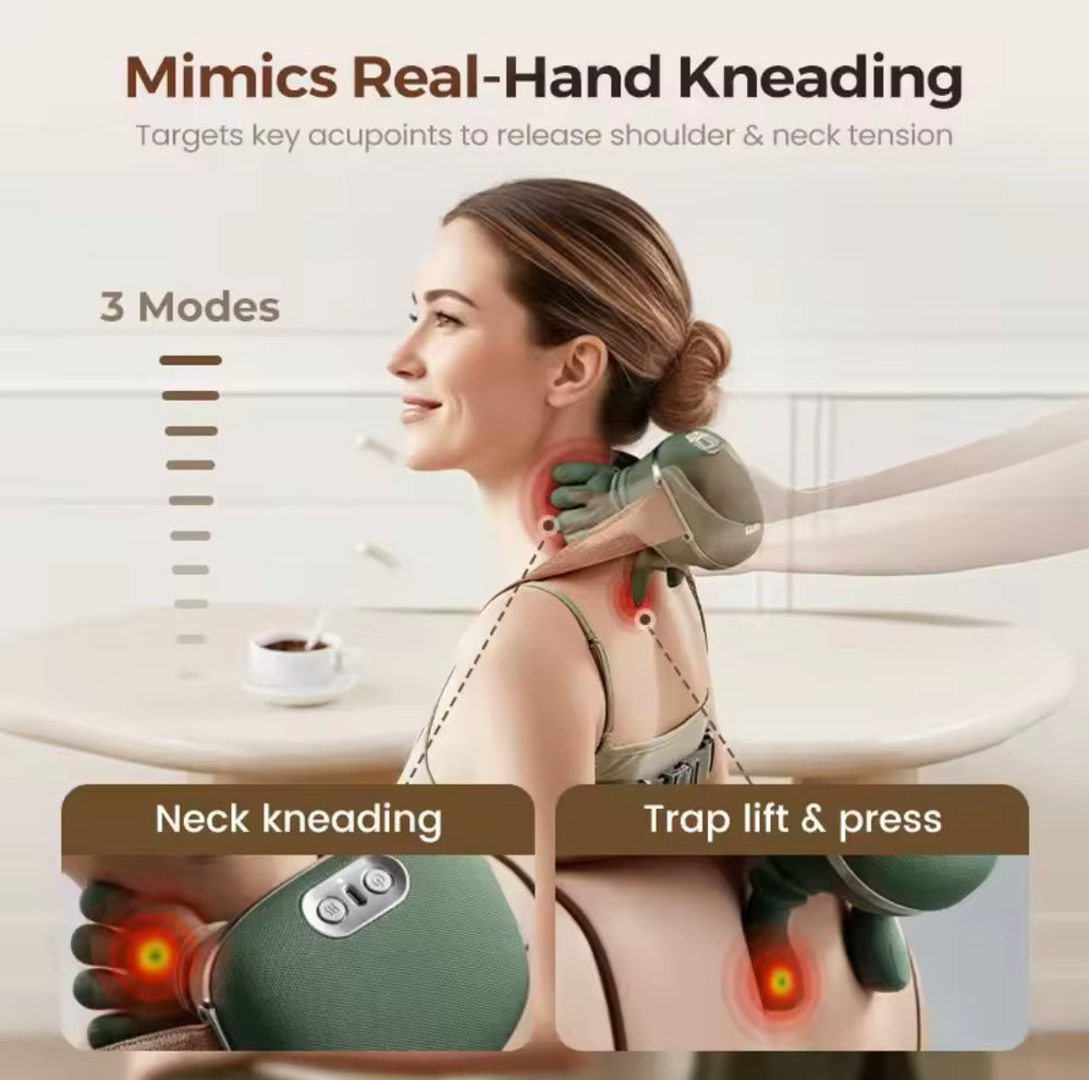 Portable Wireless Neck and Back Massager with Heat for Pain Relief