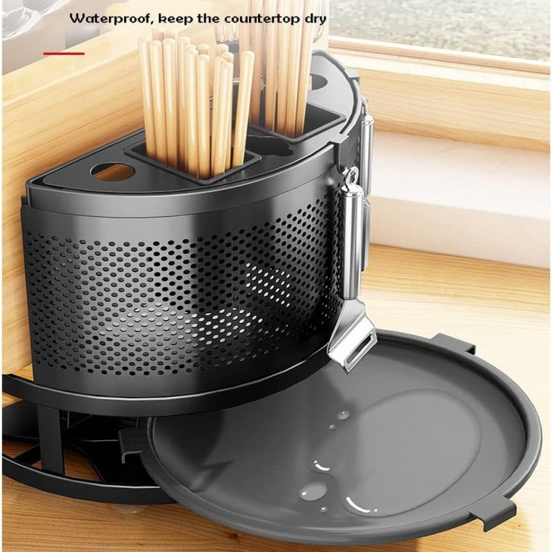 360° Rotating Storage Rack Kitchen Cutlery Organizer