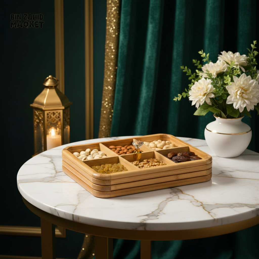 Luxury Wooden 6-Grid Dry Fruits & Snacks Serving Box