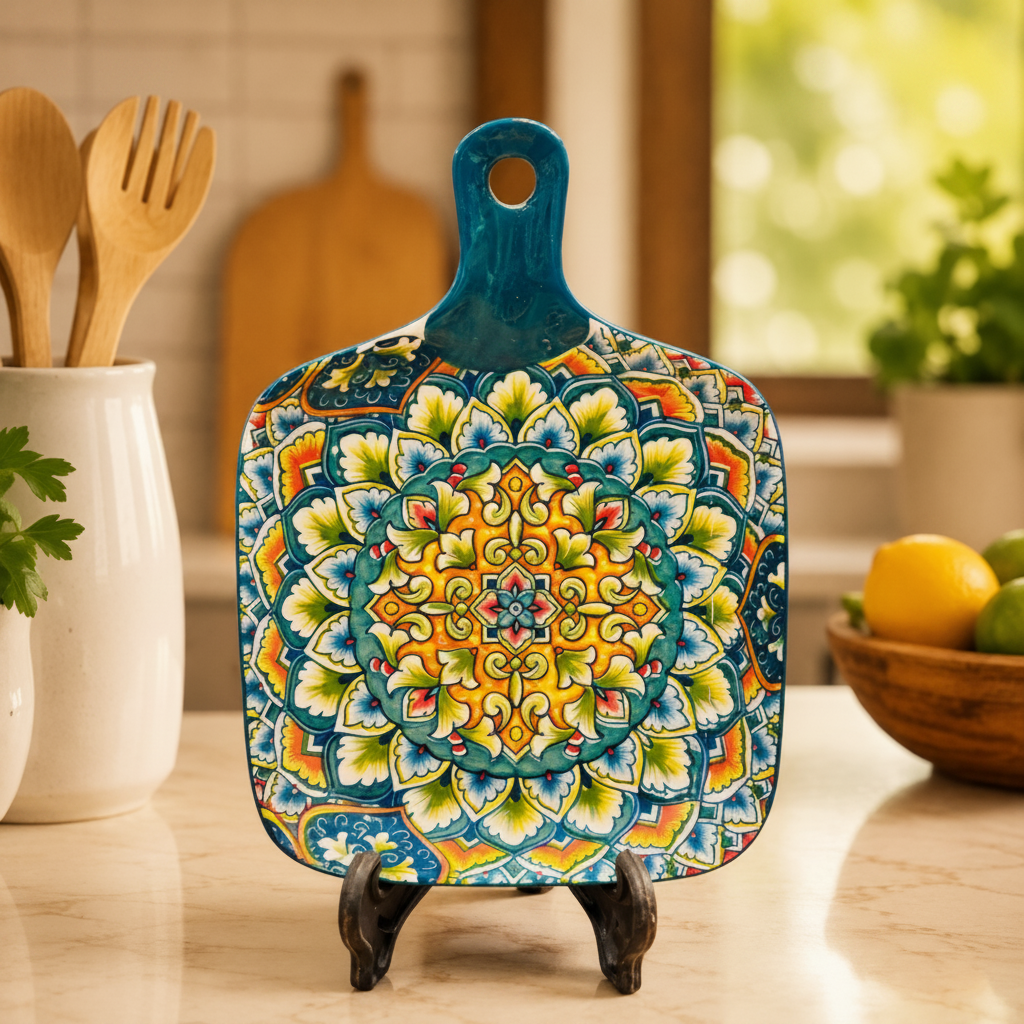 Decorative Ceramic Serving Platter with Handle