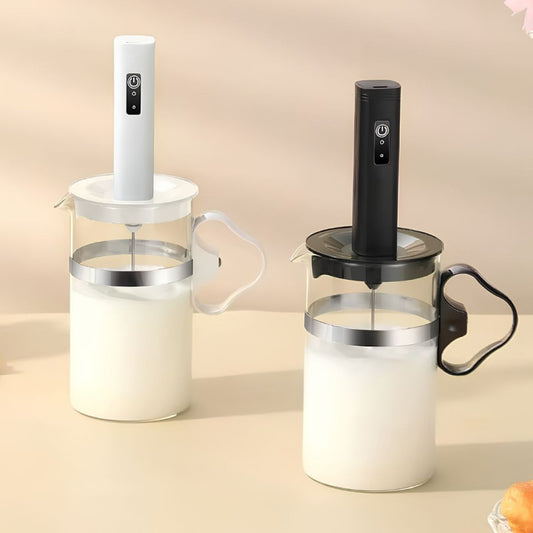 Rechargeable Electric Milk Frother Set With Glass Cup