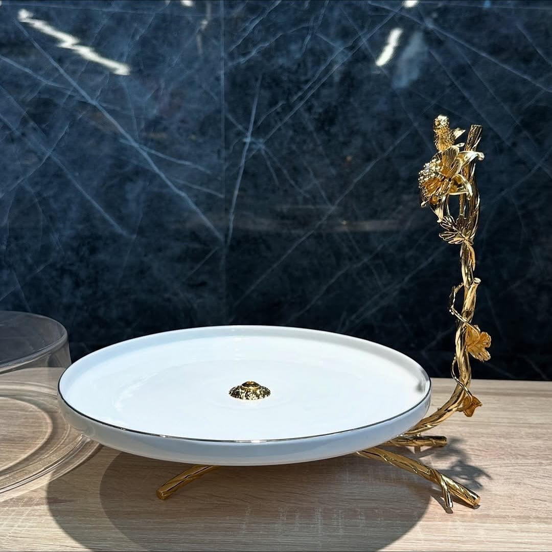 Elegant Gold Cake Stand With Acrylic Lid