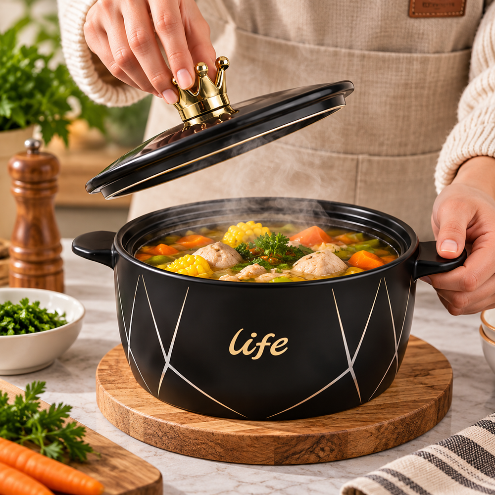 Royal Crown Ceramic Cooking Pot, Luxury Crown Lid Ceramic Pot