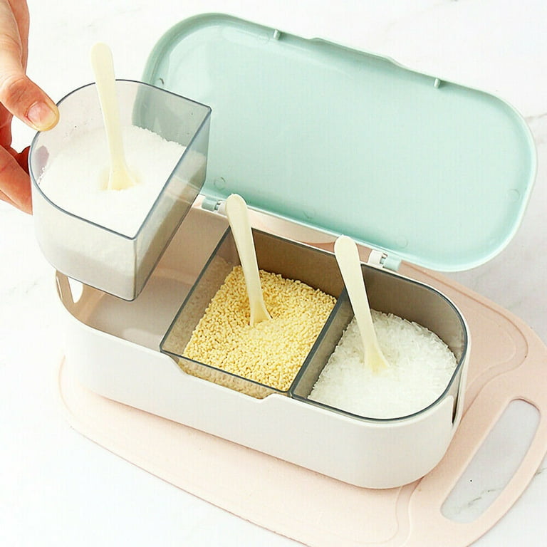 3-grid Seasoning Storage Box With Lid & spoons.