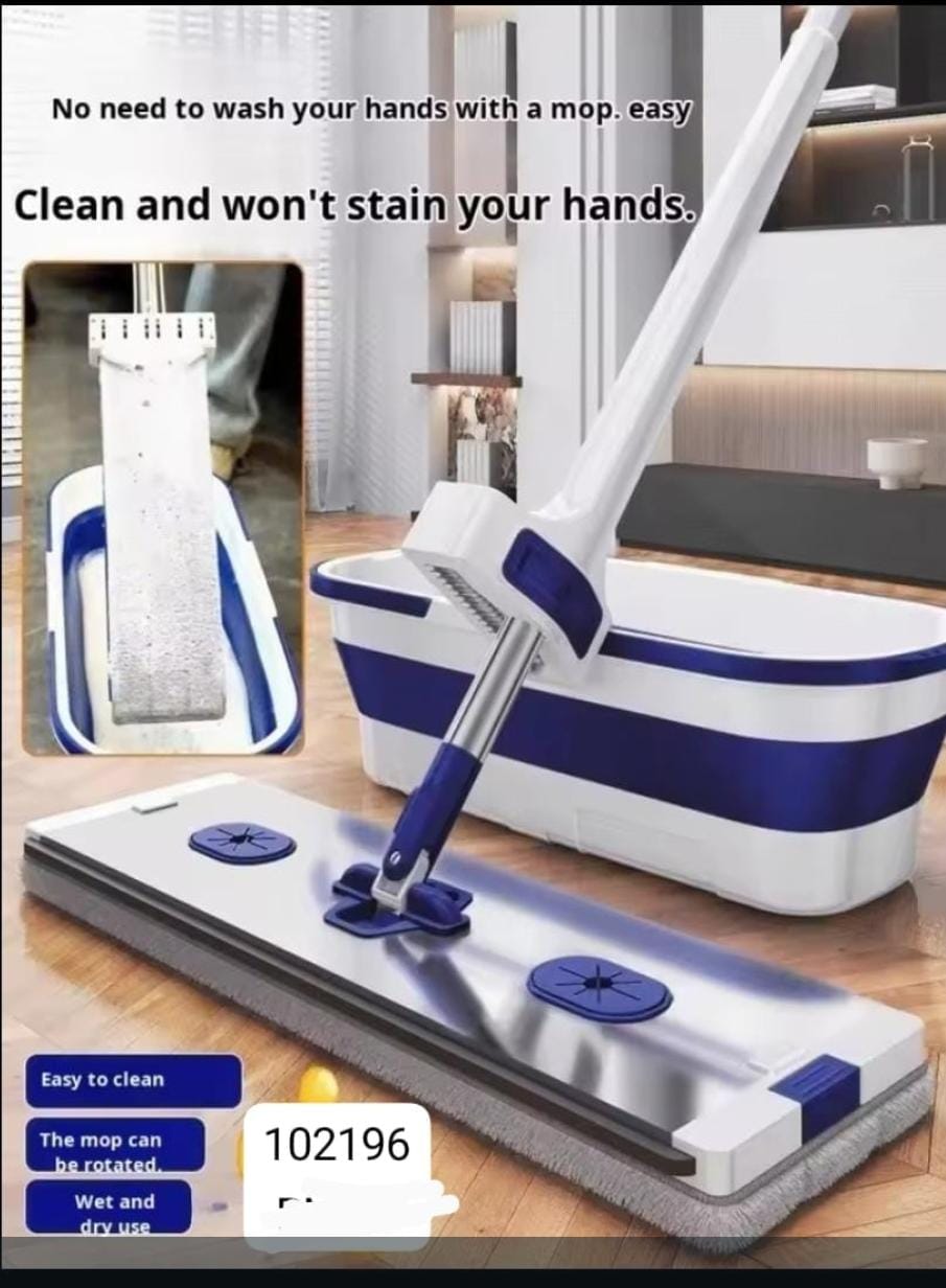 Hands-Free Flat Squeeze Mop and Folding Bucket Set