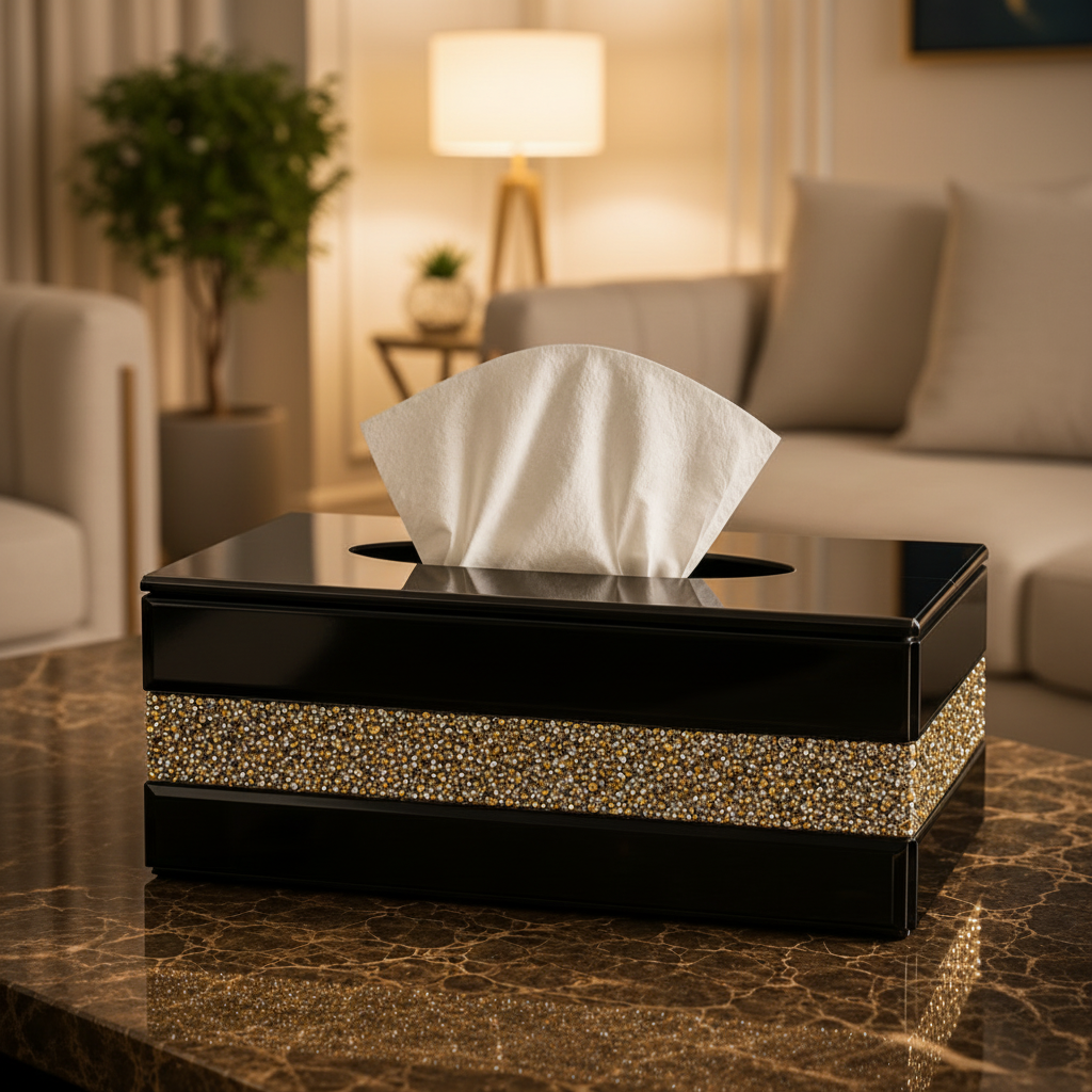Elegant Crystal Diamond Mirror Glass Tissue Box