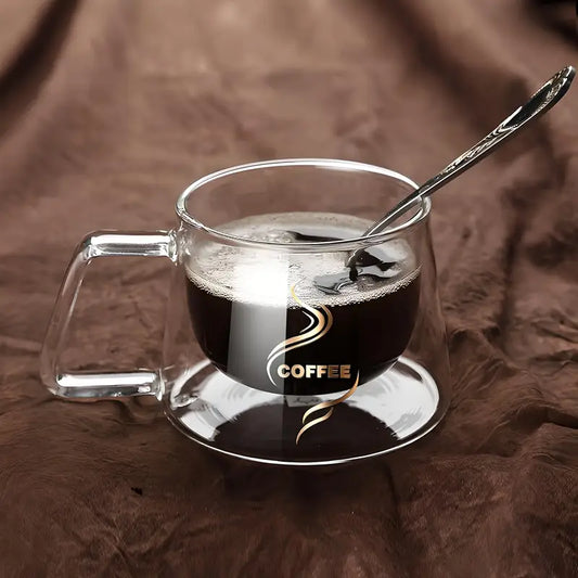 Glass Coffee Mugs, 200ml Double-Walled Espresso Coffee Cups, Heat Insulated Water Cups