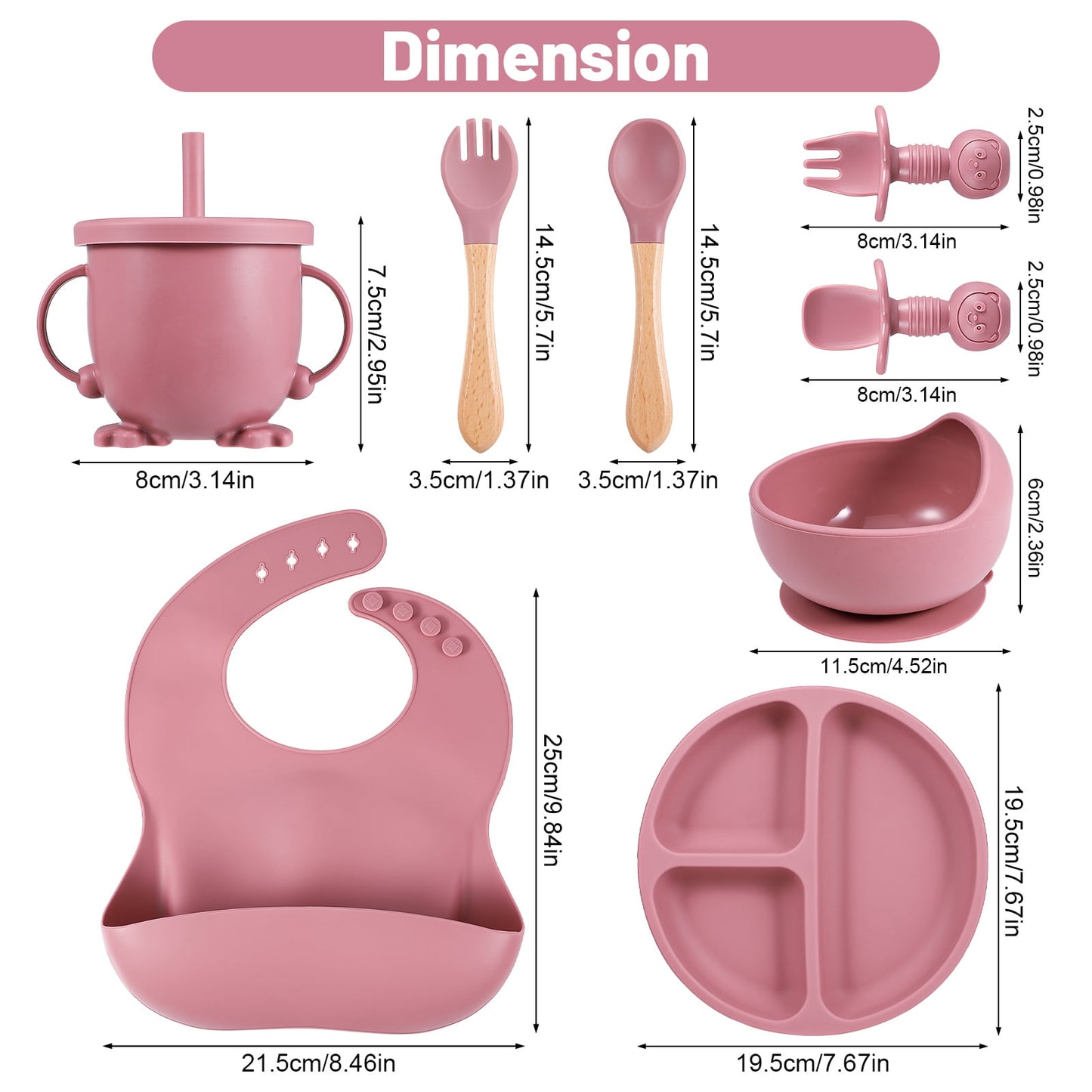 Silicone 8In1 Baby Tableware Feeding Set