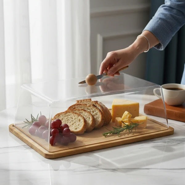 Acrylic Cake & Dessert Display Cover With Bamboo Tray