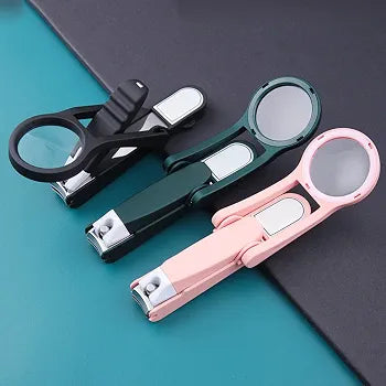 Portable Ergonomic Stainless Steel Nail Clippers With Built-In Folding Magnifying Glass