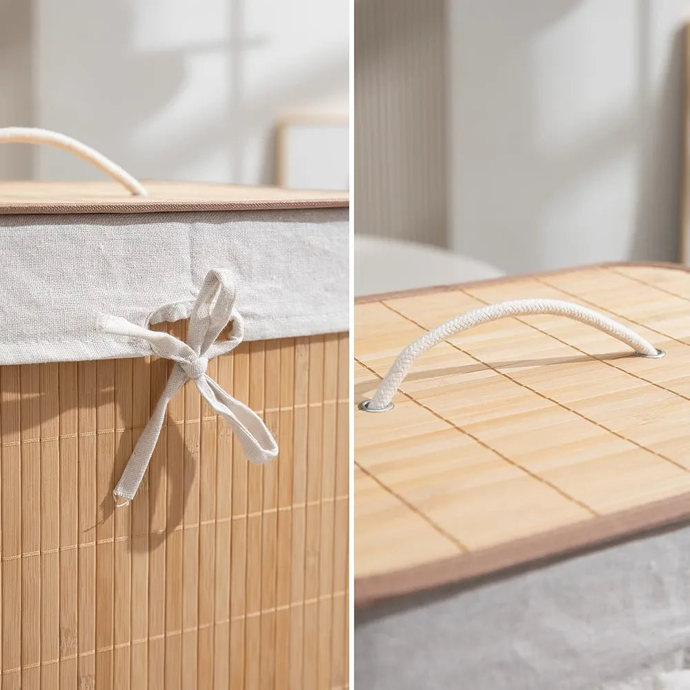Eco-Friendly Foldable Bamboo Laundry Basket Hamper with Lid