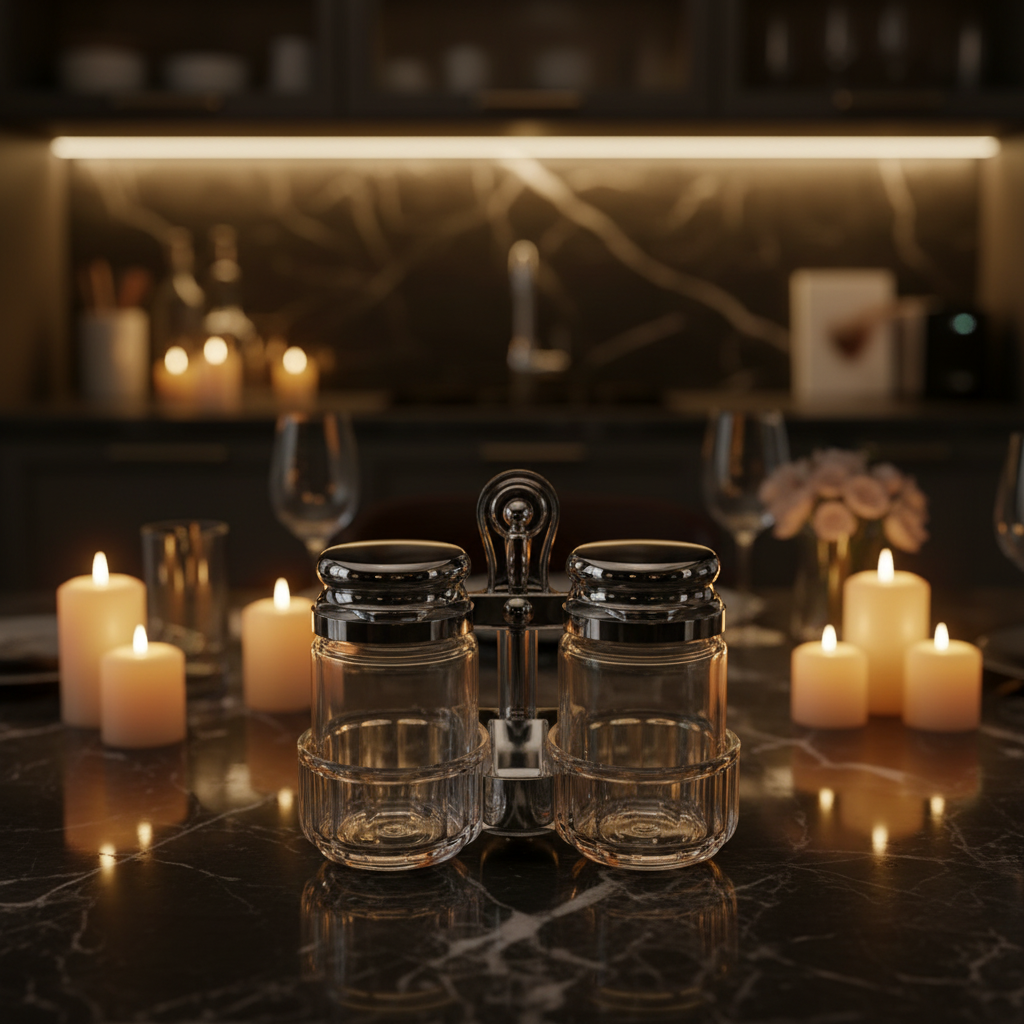 Elegant Double Glass Har Set With Metal Chrome Holder