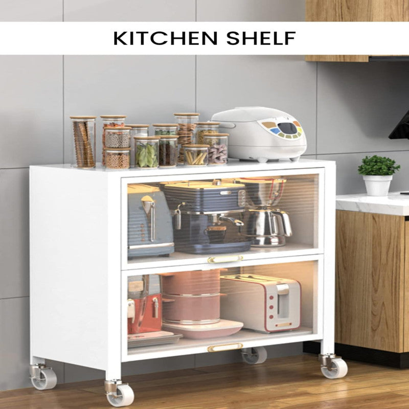Kitchen Home Storage Organizer Cabinet Shelves with Doors & Wheels