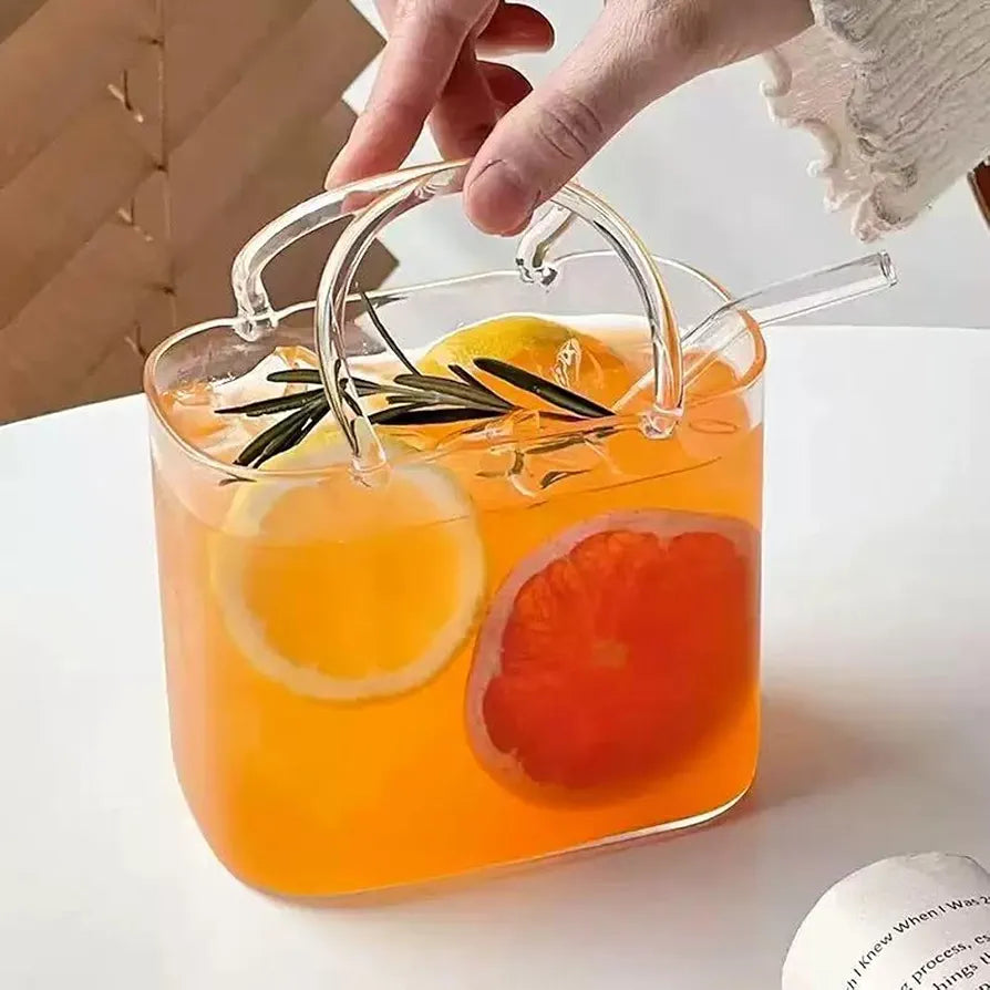 Modern Portable Glass Sipper Bag Mug With Straw