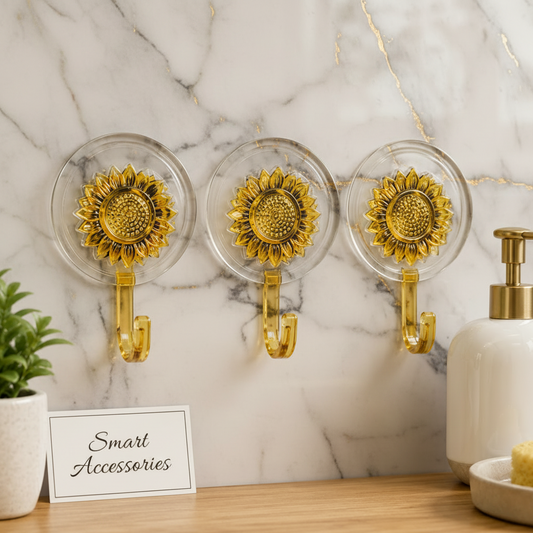 Sunflower Wall Mounted Self Adhesive Hook Set (3-Pieces)