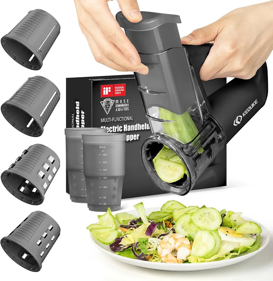 Multi-Functional Electric Food Chopper – Rechargeable Rotary Cheese Grater & Vegetable Slicer (4 Blades)