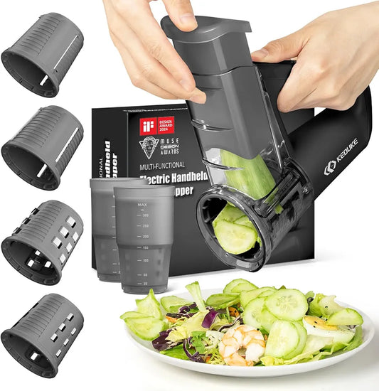 Multi-Functional Electric Food Chopper – Rechargeable Rotary Cheese Grater & Vegetable Slicer (4 Blades)